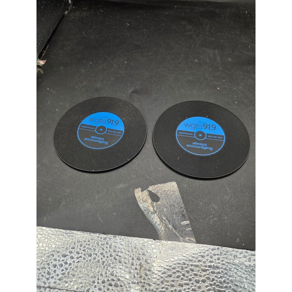 WGTS 91.9 Record Style Drink Coasters Set of 2 | Always Encouraging Radio Statio